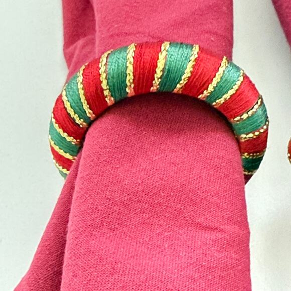 Christmas Holiday Napkin Holder Rings Striped Set of 4 Red Green Gold 0.5" x 2" - Picture 1 of 5